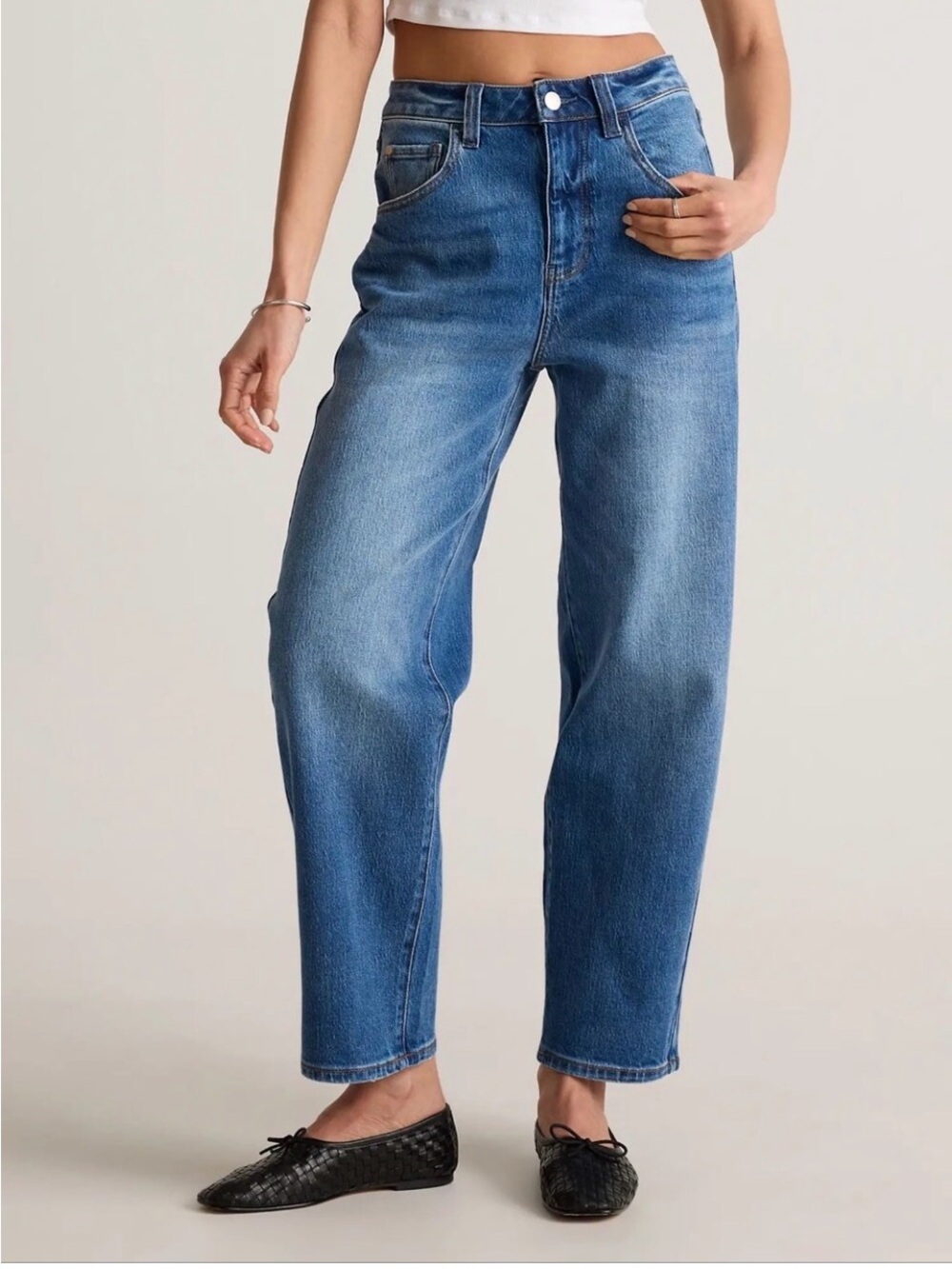 NWOT Quince Bella Barrel Jeans Denim Atlantic Blue 28 High Rise